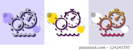Tanning time line icon. Halftone dotted pattern. Gradient icon with grain shadow. Uv sun protect sign. Sunscreen effect symbol. Line tanning time icon. Various designs. Vector 124243797