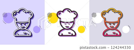 Cooking chef line icon. Halftone dotted pattern. Gradient icon with grain shadow. Sous-chef sign. Food preparation symbol. Line cooking chef icon. Various designs. Vector Cooking chef line icon. Halftone dotted pattern. Gradient icon with grain shadow. Sous-chef sign. Food preparation symbol. Line cooking chef icon. Various designs. Vector 124244330