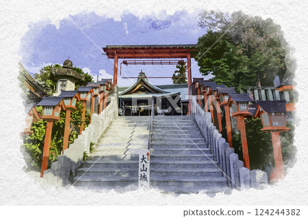 水彩畫風格,犬山,三光稻荷神社,拜殿,愛知縣犬山市 水彩畫風格,犬山,三光稻荷神社,拜殿,愛知縣犬山市 124244382