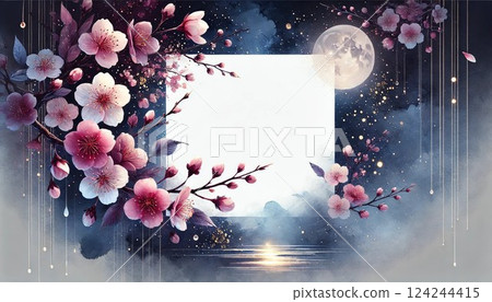 Frame of cherry blossoms and petals blooming in the night sky Frame of cherry blossoms and petals blooming in the night sky 124244415