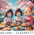 身穿浴衣欣賞櫻花的女孩 124244577
