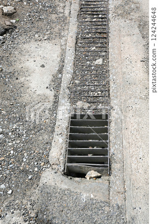 Public channel drains blocked full of gravel, dirt, need maintenance. 124244648