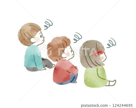 Three children sitting with troubled expressions - watercolor 124244695