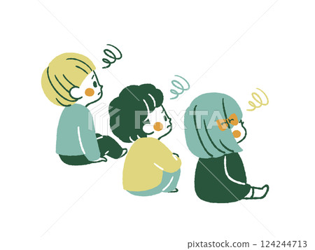 三個孩子坐著，表情困擾-4 種顏色 124244713