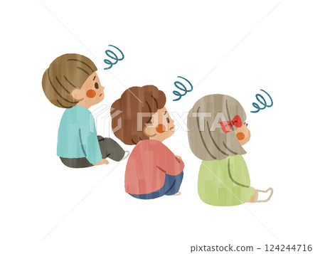 Three children sitting with troubled expressions - Gash Three children sitting with troubled expressions - Gash 124244716