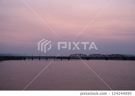 on the riverbed in the morning on the riverbed in the morning 124244895