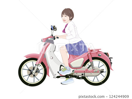 一個女孩騎著滑板車的插圖 124244909
