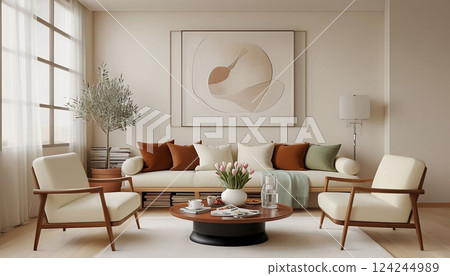 Stylish and simple living room 124244989