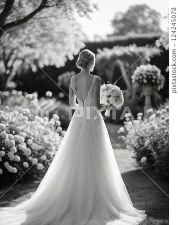 Bride with bouquet, outdoors 4 Bride with bouquet, outdoors 4 124245078