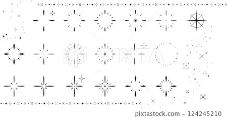 星星和閃閃發光的圖標集,華麗的裝飾設計,黑色和白色 星星和閃閃發光的圖標集,華麗的裝飾設計,黑色和白色 124245210