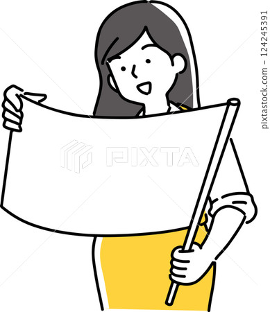 有旗子的一名婦女 124245391