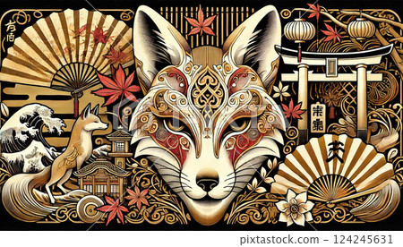 Japanese style fox mask 124245631