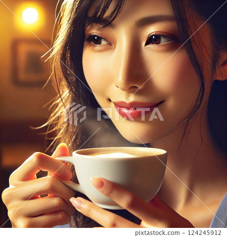 A woman relaxing at a cafe 124245912