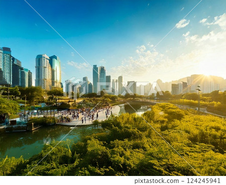 Sunset in a green city 124245941