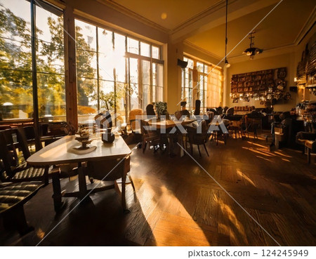 A quiet, sunny afternoon at a cafe 124245949