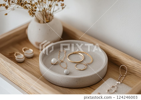 Minimalist Artisan Jewelry Display Showcasing Elegant Craftsmanship for Ecommerce and Product Design 124246003