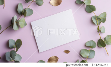 Elegant Mother's Day Card Design with Lavender Background and Eucalyptus Leaves 124246045