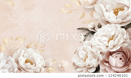 Elegant Mother's Day Card Design with Floral Peonies and Roses in Soft Pink Background 124246101