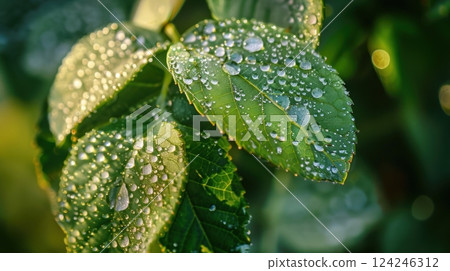Morning Dew-Kissed Leaves: Nature's Beauty in Macro for Posters and Prints Morning Dew-Kissed Leaves: Nature's Beauty in Macro for Posters and Prints 124246312