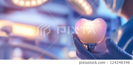 Surgeon Holding Shoulder Endoprosthesis in Bright Operating Room for Medical Promotion Surgeon Holding Shoulder Endoprosthesis in Bright Operating Room for Medical Promotion 124246346
