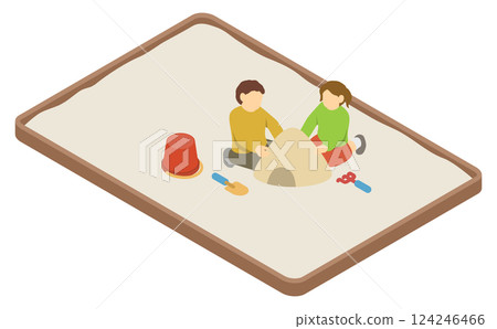等距插圖：孩子們在沙箱玩耍 124246466