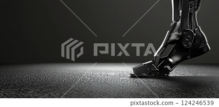 Realistic Ankle Endoprosthesis Banner with Textured Metal Surface for Medical Design 124246539