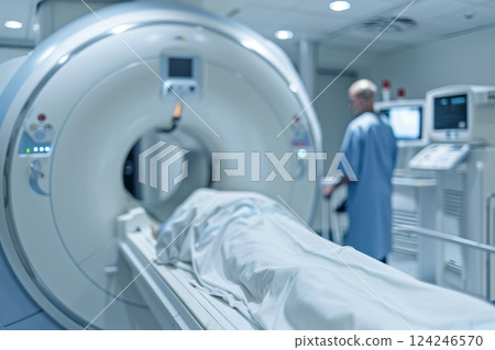 Cardiac MRI Procedure for Heart Valve Diagnosis with Medical Technician and Advanced Equipment Cardiac MRI Procedure for Heart Valve Diagnosis with Medical Technician and Advanced Equipment 124246570