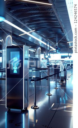Futuristic Airport Security with Automated Scanners and Robotics for Efficient Passenger Check-In 124246574