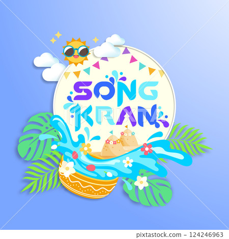 songkran water festival celebration banner summer tropical modern design 124246963