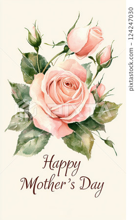 Romantic Mother's Day Card with Soft Pink Roses and Delicate Script Design 124247030