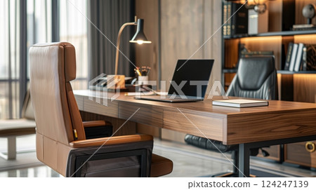 Luxurious Executive Office Desk with Modern Decor and Minimalistic Setup for Professional Use 124247139