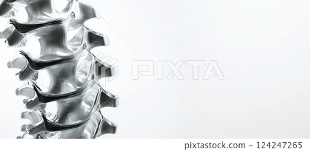 Commercial Banner Design Featuring Spinal Endoprosthesis with Metallic Finishes for Medical Innovations 124247265
