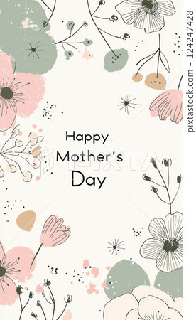 Whimsical Mother's Day Card with Pastel Floral Doodles for Personalized Messages 124247428