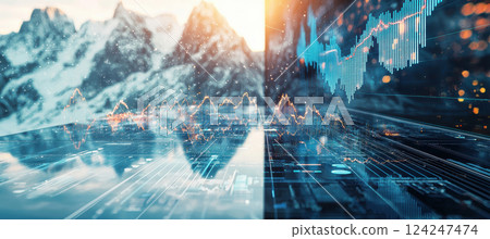 Digital Financial Analysis in a Sunlit Boardroom with Mountain Views for Business Strategy and Planning 124247474