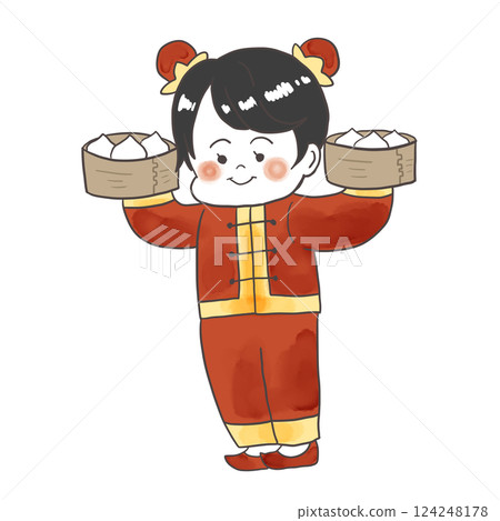 穿著變形中式服飾的女孩插圖 124248178