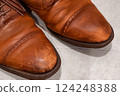 Details of leather shoes that show signs of use, realistic photos that give a sense of everyday life 124248388