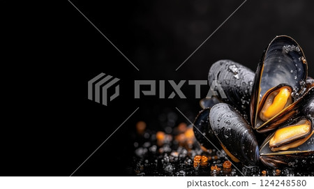 極其新鮮的貽貝和黑蕎麥 124248580