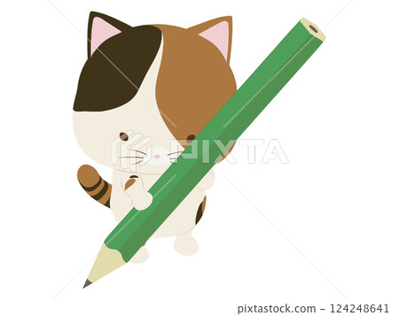 拿著鉛筆的雜色貓 124248641