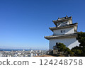 Marugame Castle, also known as Kameyama Castle, Horai Castle and the Great Seto Bridge, a Japanese castle located in Marugame City, Kagawa Prefecture, Sanuki Province, Shikoku, Japan 124248758