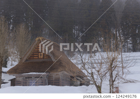 Harsh winter scenery of a Gassho-style village in Gokayama, Toyama Prefecture Harsh winter scenery of a Gassho-style village in Gokayama, Toyama Prefecture 124249176