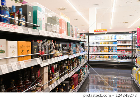 March: Liquor section of supermarket 124249278