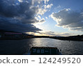 Japan's Shikoku, Seto Inland Sea, Imabari city, Ehime prefecture, sea of Oshima from the ferry. Murakami Navy, home base of the Noshima Murakami clan of the Murakami pirates 124249520