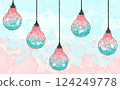 將櫻花和藍天的圖像困在燈泡裡的水彩背景材料 124249778