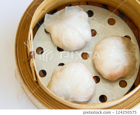 Top view of Dim sum Ha Kao, chinese food, focus selective Top view of Dim sum Ha Kao, chinese food, focus selective 124250575