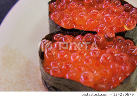 Fresh and delicious salmon roe from a local sushi restaurant 124250679