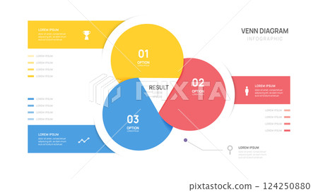 Venn diagram infographic chart template for business start up presentation with venn diagram elements vector illustration. 124250880