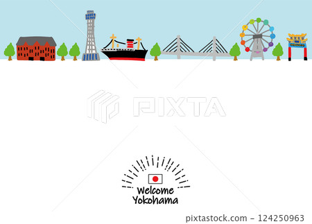 橫濱旅遊目的地城市景觀平面插畫 124250963