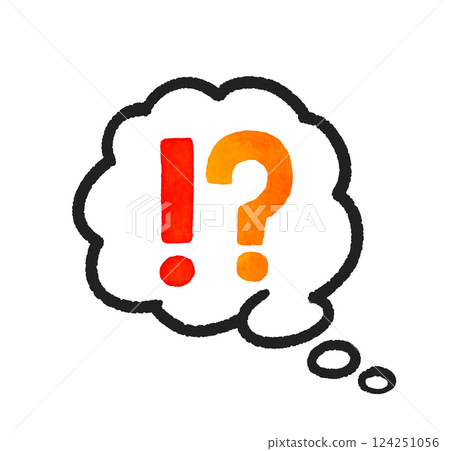 Cute handwritten characters and speech bubbles of "!?" (surprise question mark) Hand-drawn watercolor illustration material 124251056