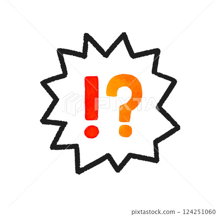 Cute handwritten characters and speech bubbles of "!?" (surprise question mark) Hand-drawn watercolor illustration material Cute handwritten characters and speech bubbles of "!?" (surprise question mark) Hand-drawn watercolor illustration material 124251060