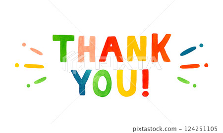 Cute handwritten "Thank you" letters Hand-drawn watercolor illustration 124251105